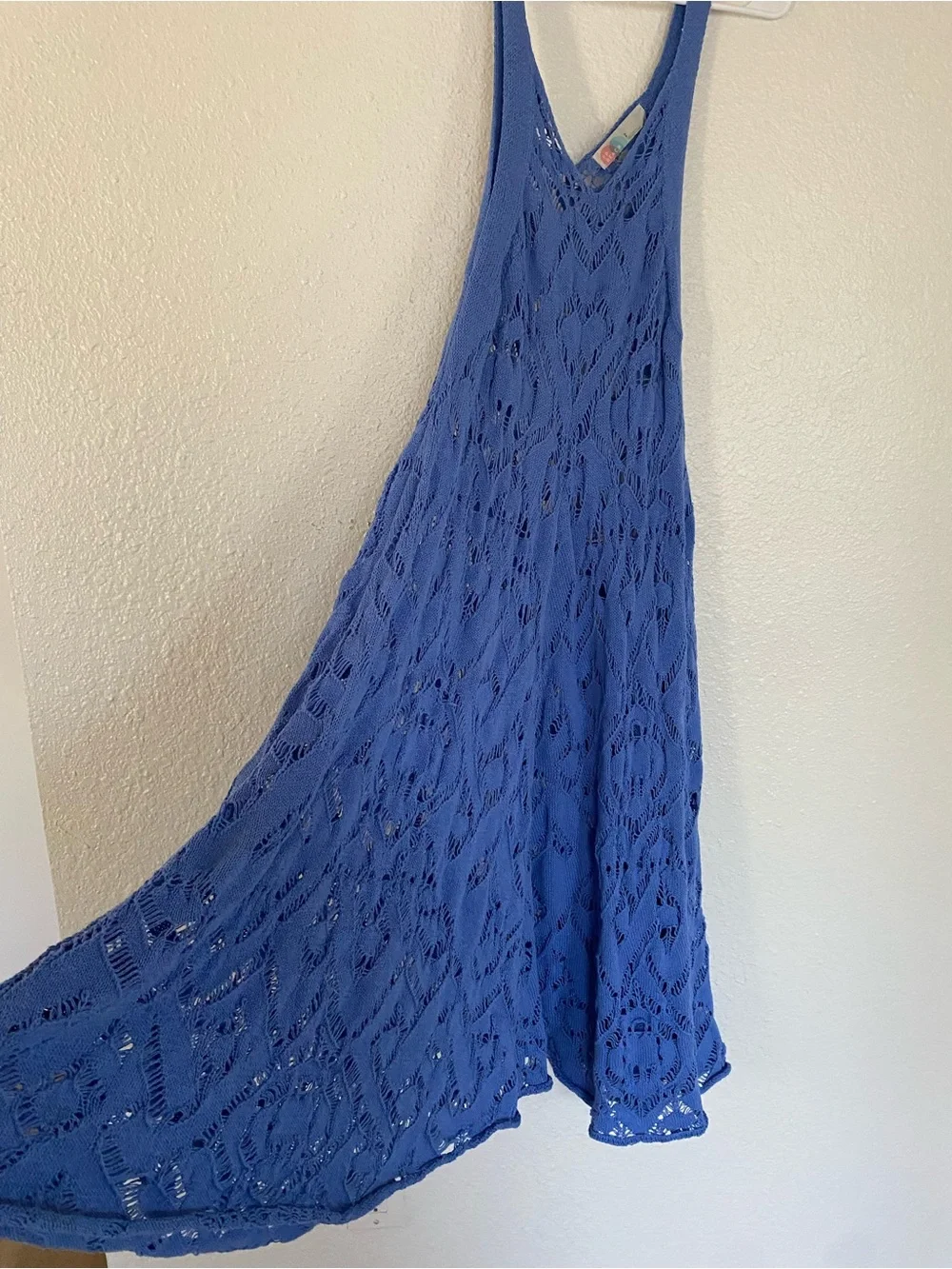 Free People Blue Bianca Boho Crochet Fauxchet Midi Dress